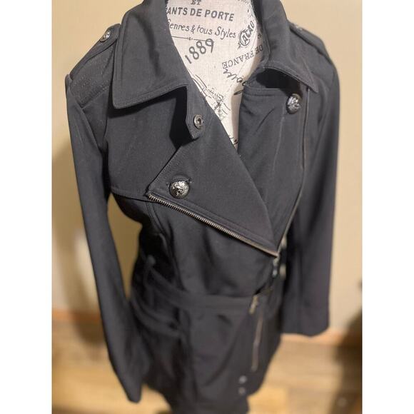 Nanette Lepore Belted Mid Length Trench Jacket/Coat Black Medium Military - Picture 5 of 9